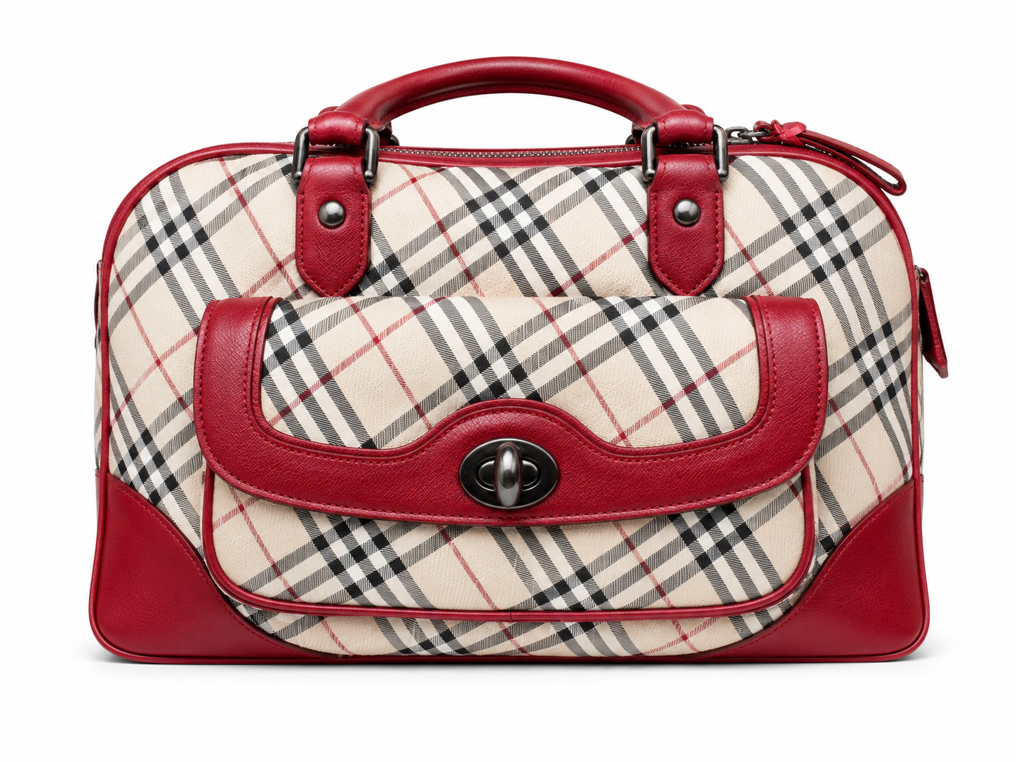 Burberry Nova Check Hand Bag Canvas Burgandy